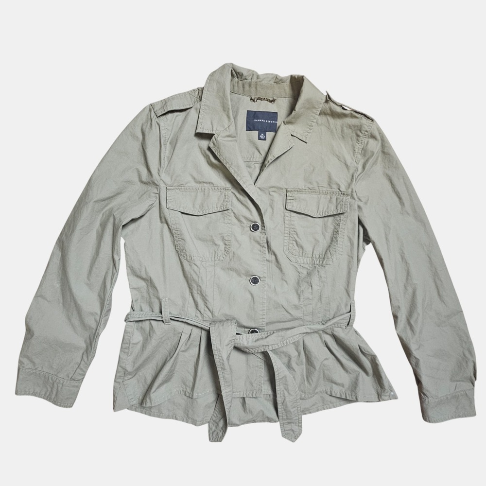 Banana Republic Safari Utility Belted Jacket 14 Military Chore Cotton‎ Olive